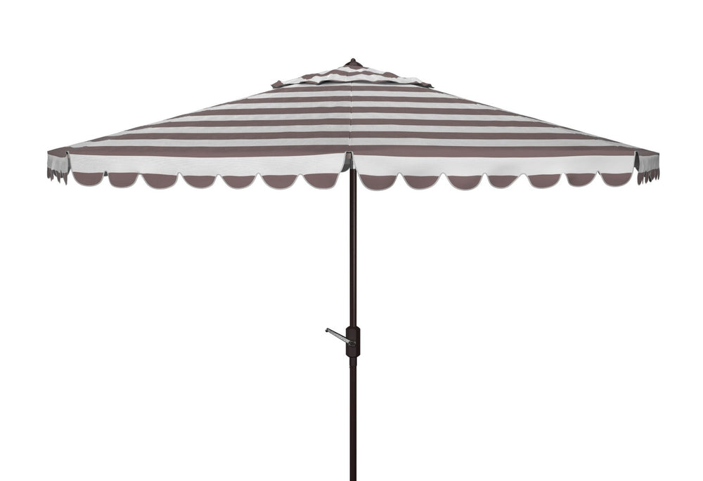 Safavieh VIENNA 11ft Auto Tilt Umbrella - Chic Scallop-Stripe Design for Elegant Outdoor Shade Solutions Grey / White PAT8111B