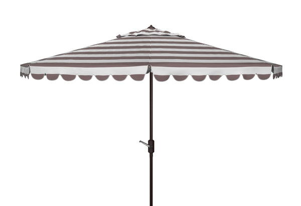 Safavieh VIENNA 11ft Auto Tilt Umbrella - Chic Scallop-Stripe Design for Elegant Outdoor Shade Solutions Grey / White PAT8111B