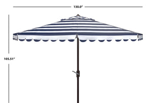 Safavieh VIENNA 11ft Auto Tilt Umbrella - Chic Scallop-Stripe Design for Elegant Outdoor Shade Solutions Navy / White PAT8111C