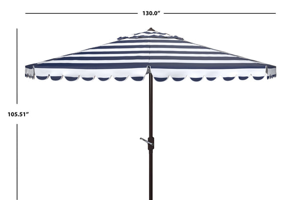 Safavieh VIENNA 11ft Auto Tilt Umbrella - Chic Scallop-Stripe Design for Elegant Outdoor Shade Solutions Navy / White PAT8111C