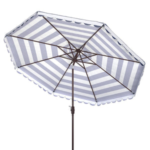 Safavieh VIENNA 11ft Auto Tilt Umbrella - Chic Scallop-Stripe Design for Elegant Outdoor Shade Solutions Navy / White PAT8111C