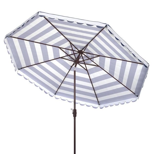 Safavieh VIENNA 11ft Auto Tilt Umbrella - Chic Scallop-Stripe Design for Elegant Outdoor Shade Solutions Navy / White PAT8111C