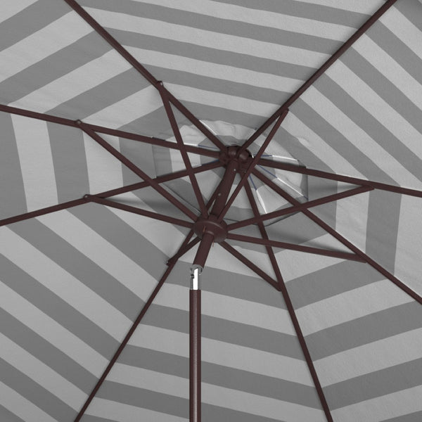Safavieh VIENNA 11ft Auto Tilt Umbrella - Chic Scallop-Stripe Design for Elegant Outdoor Shade Solutions Black / White PAT8111D