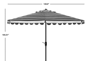 Safavieh VIENNA 11ft Auto Tilt Umbrella - Chic Scallop-Stripe Design for Elegant Outdoor Shade Solutions Black / White PAT8111D