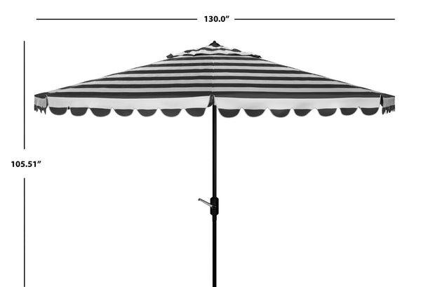 Safavieh VIENNA 11ft Auto Tilt Umbrella - Chic Scallop-Stripe Design for Elegant Outdoor Shade Solutions Black / White PAT8111D