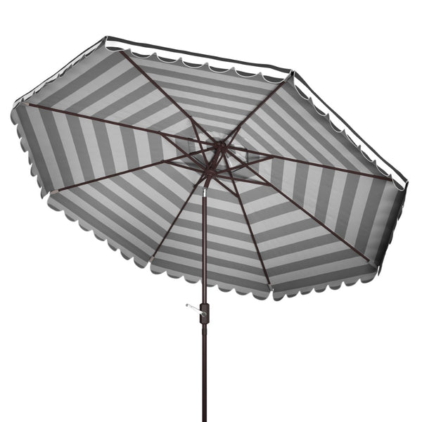 Safavieh VIENNA 11ft Auto Tilt Umbrella - Chic Scallop-Stripe Design for Elegant Outdoor Shade Solutions Black / White PAT8111D
