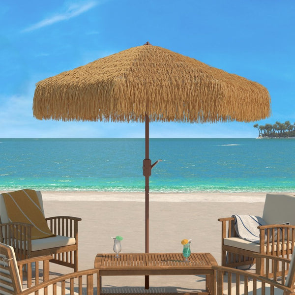 Safavieh NEMERY 11 FT Tiki Umbrella – Durable Outdoor Shade with Charming Thatch Style for Patio & Poolside Fun PAT8112A