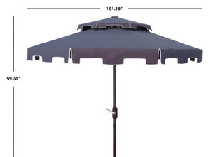 Safavieh ZIMMERMAN 9FT Double Top Market Umbrella - Elegant Outdoor Shade for Patios & Verandas Navy / White PAT8200A