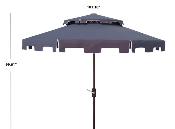 Safavieh ZIMMERMAN 9FT Double Top Market Umbrella - Elegant Outdoor Shade for Patios & Verandas Navy / White PAT8200A