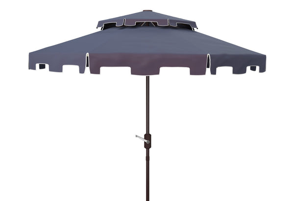 Safavieh ZIMMERMAN 9FT Double Top Market Umbrella - Elegant Outdoor Shade for Patios & Verandas Navy / White PAT8200A