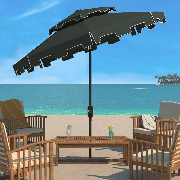 Safavieh ZIMMERMAN 9FT Double Top Market Umbrella - Elegant Outdoor Shade for Patios & Verandas Dark Green PAT8200B