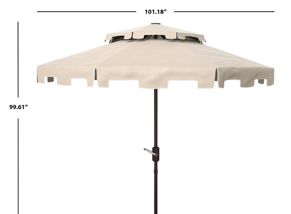 Safavieh ZIMMERMAN 9FT Double Top Market Umbrella - Elegant Outdoor Shade for Patios & Verandas Beige / White PAT8200C