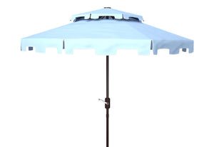 Safavieh ZIMMERMAN 9FT Double Top Market Umbrella - Elegant Outdoor Shade for Patios & Verandas Baby Blue / White PAT8200D