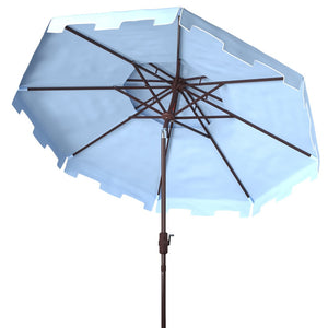 Safavieh ZIMMERMAN 9FT Double Top Market Umbrella - Elegant Outdoor Shade for Patios & Verandas Baby Blue / White PAT8200D