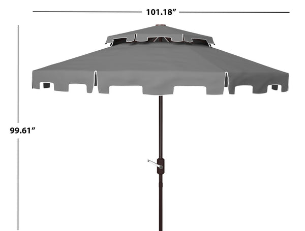 Safavieh ZIMMERMAN 9FT Double Top Market Umbrella - Elegant Outdoor Shade for Patios & Verandas Grey / White PAT8200E