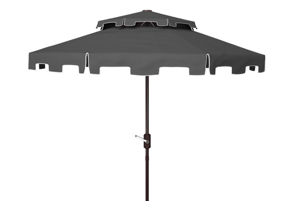 Safavieh ZIMMERMAN 9FT Double Top Market Umbrella - Elegant Outdoor Shade for Patios & Verandas Grey / White PAT8200E