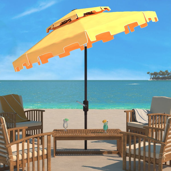 Safavieh ZIMMERMAN 9FT Double Top Market Umbrella - Elegant Outdoor Shade for Patios & Verandas Yellow / White PAT8200F