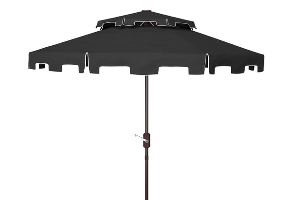 Safavieh ZIMMERMAN 9FT Double Top Market Umbrella - Elegant Outdoor Shade for Patios & Verandas Black / White PAT8200H