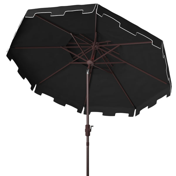 Safavieh ZIMMERMAN 9FT Double Top Market Umbrella - Elegant Outdoor Shade for Patios & Verandas Black / White PAT8200H