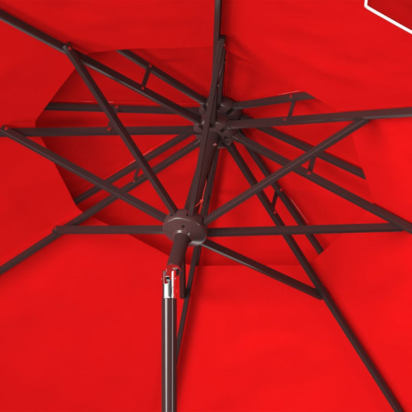 Safavieh ZIMMERMAN 9FT Double Top Market Umbrella - Elegant Outdoor Shade for Patios & Verandas Red / White PAT8200J