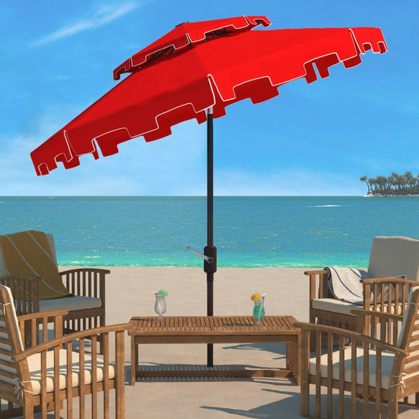 Safavieh ZIMMERMAN 9FT Double Top Market Umbrella - Elegant Outdoor Shade for Patios & Verandas Red / White PAT8200J