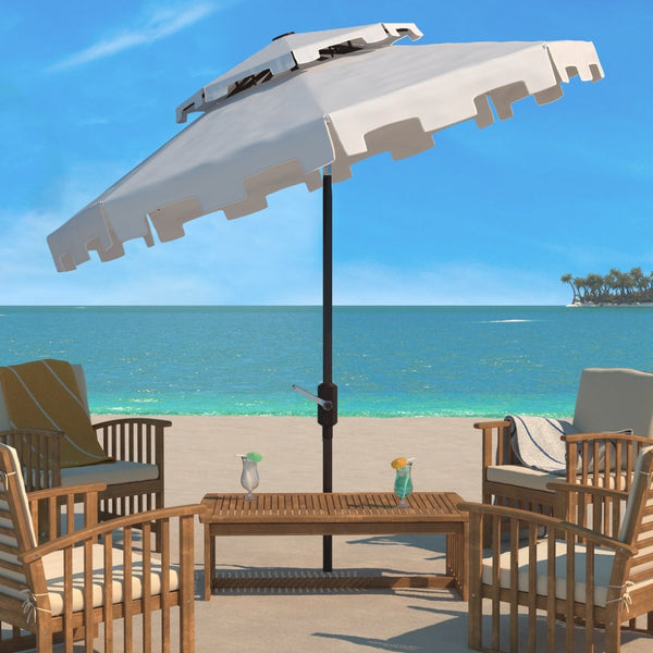 Safavieh ZIMMERMAN 9FT Double Top Market Umbrella - Elegant Outdoor Shade for Patios & Verandas White PAT8200K