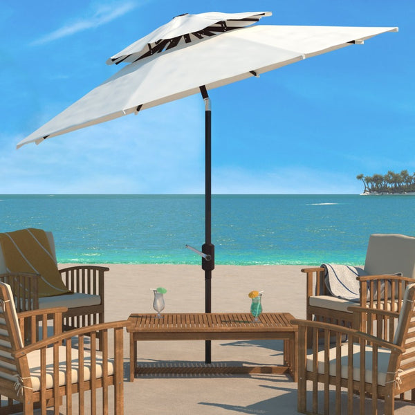Safavieh LORENIA 9ft Double Top Market Umbrella – Elegant Outdoor Shade for Patios, Decks & Dining Spaces White PAT8201F