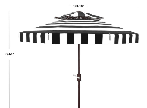 Safavieh ELSA FASHION LINE 9FT DOUBLE TOP UMBRELLA - Elegant European Design for Stylish Outdoor Spaces Black / White PAT8203A