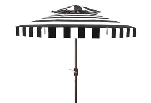 Safavieh ELSA FASHION LINE 9FT DOUBLE TOP UMBRELLA - Elegant European Design for Stylish Outdoor Spaces Black / White PAT8203A