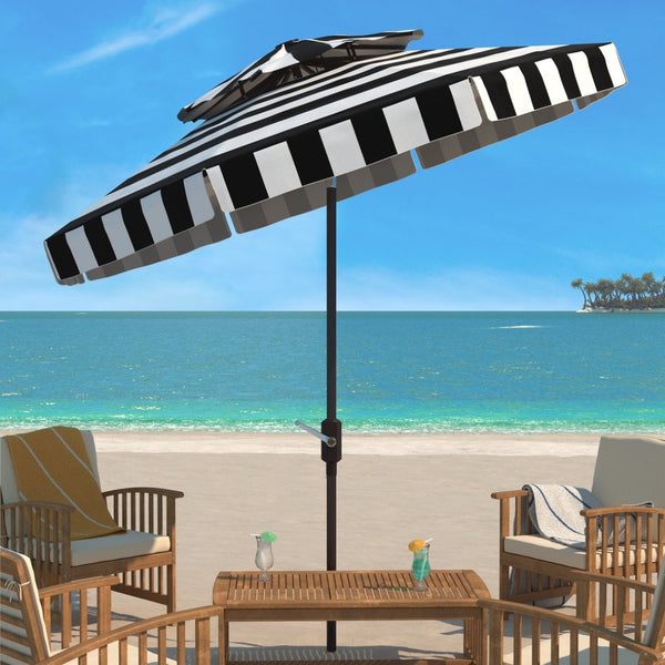 Safavieh ELSA FASHION LINE 9FT DOUBLE TOP UMBRELLA - Elegant European Design for Stylish Outdoor Spaces Black / White PAT8203A