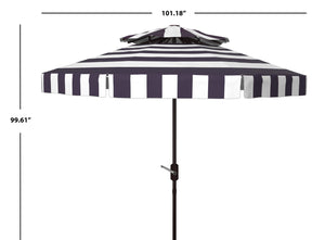 Safavieh ELSA FASHION LINE 9FT DOUBLE TOP UMBRELLA - Elegant European Design for Stylish Outdoor Spaces Navy / White PAT8203B