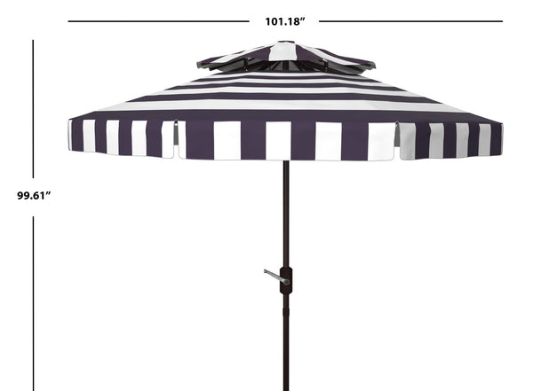 Safavieh ELSA FASHION LINE 9FT DOUBLE TOP UMBRELLA - Elegant European Design for Stylish Outdoor Spaces Navy / White PAT8203B