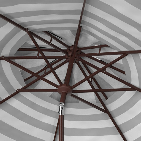 Safavieh IRIS FASHION LINE 9FT Double-Top Patio Umbrella - Chic Art Deco Stripes for Stylish Outdoor Spaces Black / White PAT8204A