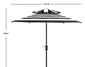 Safavieh IRIS FASHION LINE 9FT Double-Top Patio Umbrella - Chic Art Deco Stripes for Stylish Outdoor Spaces Black / White PAT8204A
