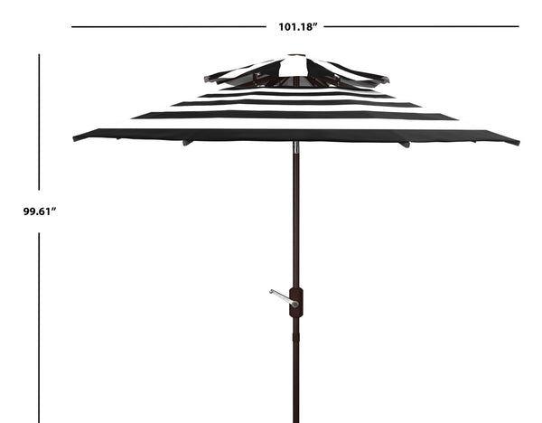 Safavieh IRIS FASHION LINE 9FT Double-Top Patio Umbrella - Chic Art Deco Stripes for Stylish Outdoor Spaces Black / White PAT8204A