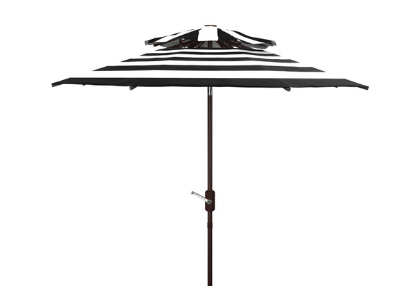Safavieh IRIS FASHION LINE 9FT Double-Top Patio Umbrella - Chic Art Deco Stripes for Stylish Outdoor Spaces Black / White PAT8204A