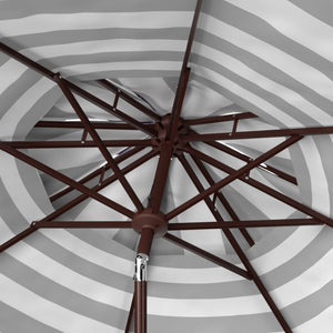 Safavieh IRIS FASHION LINE 9FT Double-Top Patio Umbrella - Chic Art Deco Stripes for Stylish Outdoor Spaces Navy / White PAT8204B