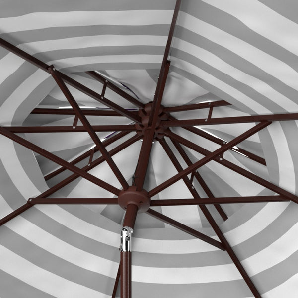 Safavieh IRIS FASHION LINE 9FT Double-Top Patio Umbrella - Chic Art Deco Stripes for Stylish Outdoor Spaces Navy / White PAT8204B