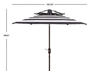 Safavieh IRIS FASHION LINE 9FT Double-Top Patio Umbrella - Chic Art Deco Stripes for Stylish Outdoor Spaces Navy / White PAT8204B