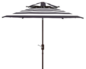 Safavieh IRIS FASHION LINE 9FT Double-Top Patio Umbrella - Chic Art Deco Stripes for Stylish Outdoor Spaces Navy / White PAT8204B