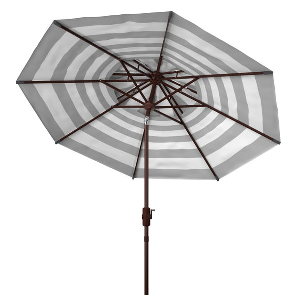 Safavieh IRIS FASHION LINE 9FT Double-Top Patio Umbrella - Chic Art Deco Stripes for Stylish Outdoor Spaces Navy / White PAT8204B