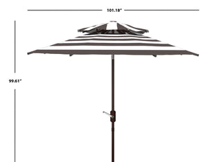 Safavieh IRIS FASHION LINE 9FT Double-Top Patio Umbrella - Chic Art Deco Stripes for Stylish Outdoor Spaces Grey / White PAT8204D