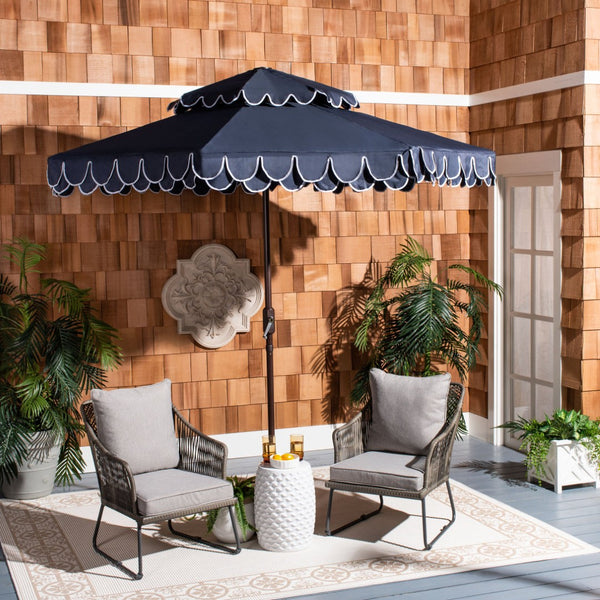 Safavieh ELEGANT Round Patio Umbrella with Double Top Vent Design for Glamorous Outdoor Shade Solutions Navy / White PAT8206A