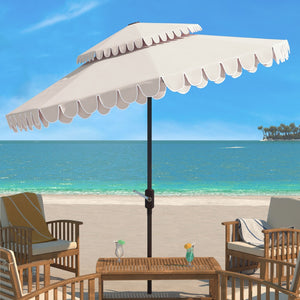 Safavieh ELEGANT Round Patio Umbrella with Double Top Vent Design for Glamorous Outdoor Shade Solutions Beige / White PAT8206C