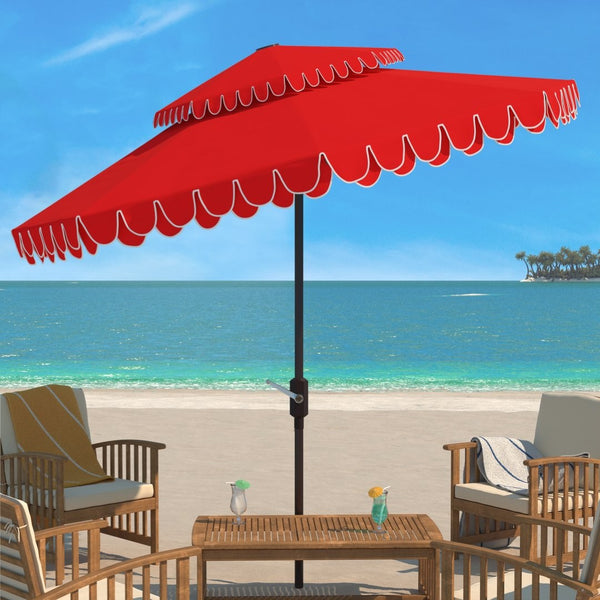 Safavieh ELEGANT Round Patio Umbrella with Double Top Vent Design for Glamorous Outdoor Shade Solutions Red PAT8206D