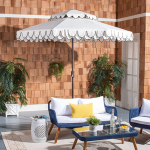 Safavieh ELEGANT Round Patio Umbrella with Double Top Vent Design for Glamorous Outdoor Shade Solutions Ivory / Black PAT8206E