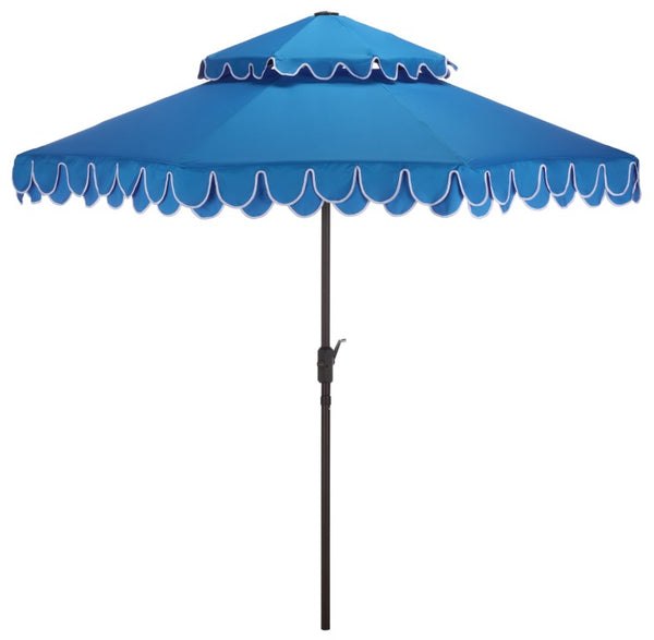 Safavieh Elegant 9 Foot Vented Patio Umbrella with Scalloped Valance for Resort Style Shade Pacific Blue PAT8206P