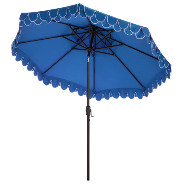 Safavieh Elegant 9 Foot Vented Patio Umbrella with Scalloped Valance for Resort Style Shade Pacific Blue PAT8206P