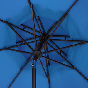 Safavieh Elegant 9 Foot Vented Patio Umbrella with Scalloped Valance for Resort Style Shade Pacific Blue PAT8206P