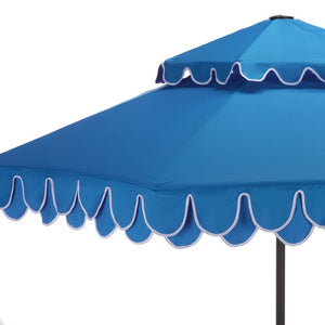 Safavieh Elegant 9 Foot Vented Patio Umbrella with Scalloped Valance for Resort Style Shade Pacific Blue PAT8206P